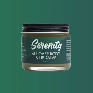 Close up image of jar of Serenity all over body and lip salve.